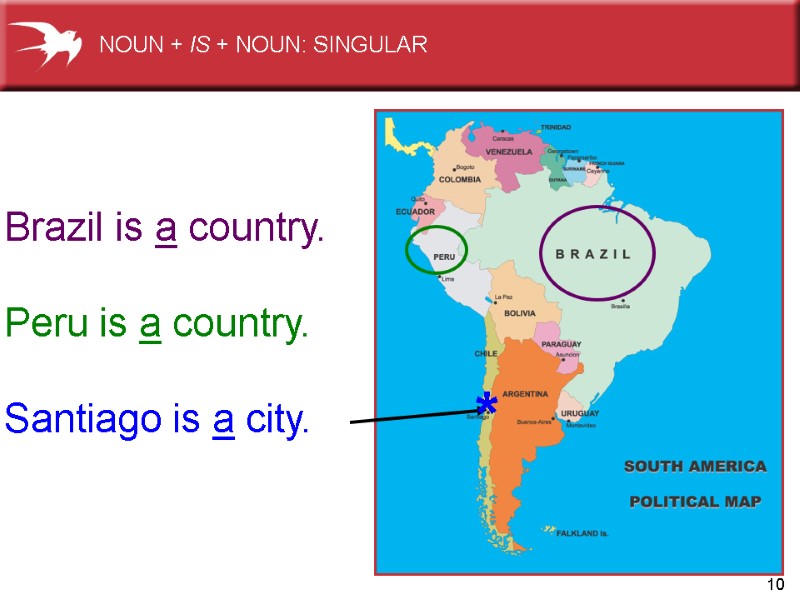 10   Brazil is a country.    Peru is a country.